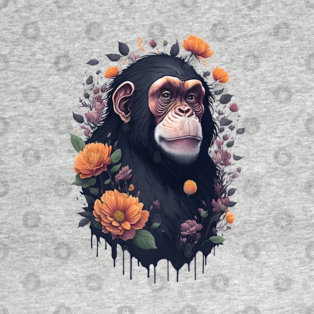 Chimp with Flowers by monkycl